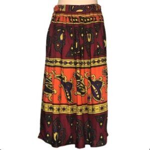 Vintage 80s bold print fall colors high waist  midi skirt